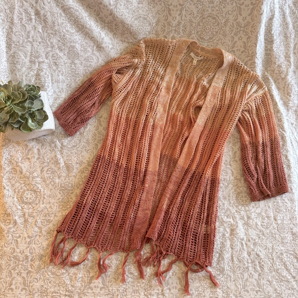 Orange to Rust Ombré tasseled cardigan